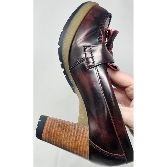 Rare Dr. Martens Romy Tassel Loafer Platform Heels Oxblood Rub Off Leather Sz 7 - Picture 5 of 11